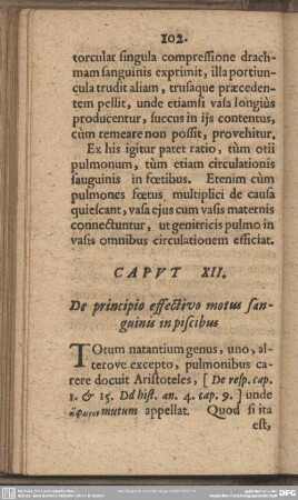 Caput XII. De principio effectivo motus sanguinis in piscibus