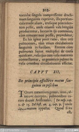 Caput XII. De principio effectivo motus sanguinis in piscibus