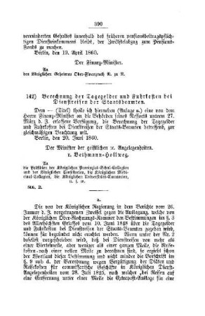 Berechnung der Tagegelder und Fuhrkosten bei Dienstreisen der Staatsbeamten : [I. Allgemeine Verhältnisse der Beamten]