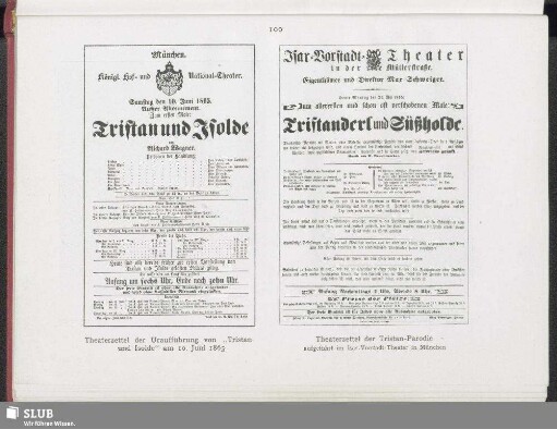 Theaterzettel der Uraufführung von "Tristan und Isolde" am 10. Juni 1865 - Theaterzettel der Tristan-Parodie