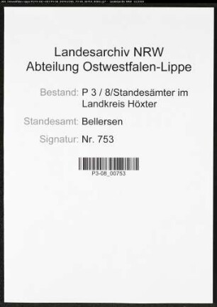 Sterberegister Standesamt Bellersen