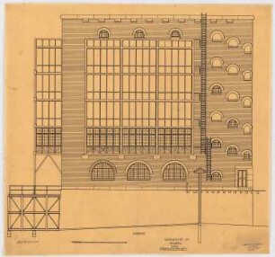 Fabrikgebäude Werdermühle, Breslau: Aufriss Südseite 1:50 und Anbau