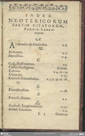 Index Neotericorum Partim Citatorum, Partim Laudatorum
