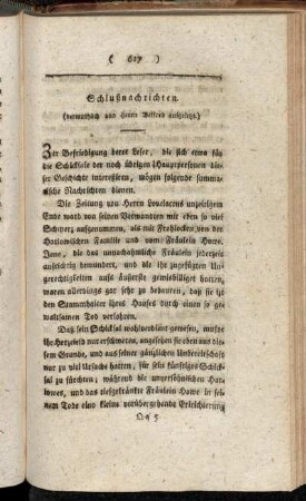 Schlußnachrichten. (vermuthlich von Herrn Belford aufgesetzt.)