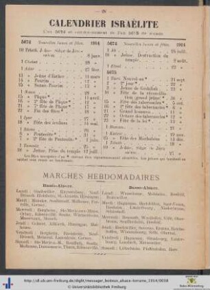 Calendrier Israélite.