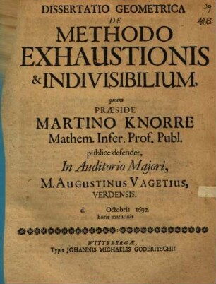 Diss. geometr. de methodo exhaustionis et indivisibilium