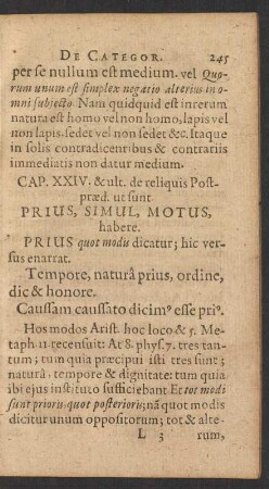 Cap. XXIV. & ult. de reliquis Postpraed. ut sunt Prius, Simul, Motus, habere.
