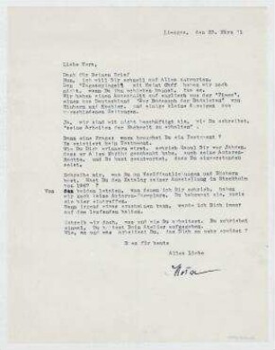Brief von Hedwig Hausmann an Vera Hausmann. Limoges