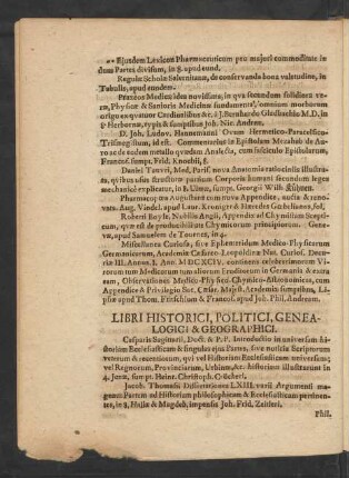 Libri Historici, Politici, Genealogici & Geographici.
