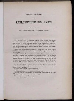 Ricerche Sperimentali Sulla Riproduzione Dei Nervi