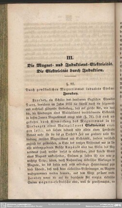 III. Die Magnet= und Inductions=Elektricität. Die Elektricität durch Induction