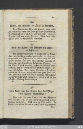 134. Mittel, das Rindern der Kühe zu bewirken.