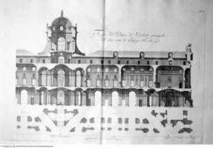 Dichiarazione dei disegni del Reale Palazzo di Caserta ..., Tav. IX: Schnitt durch den Mitteltrakt mit Portikus