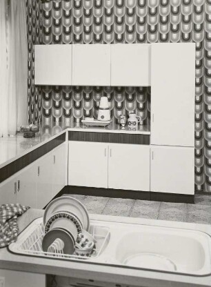 Flachstrecke : Anbauküche (1973). Anbauschrank und Flachstrecke mit Spüle