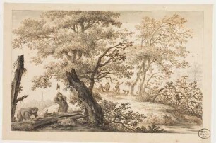 Waldlandschaft mit Holzfällern