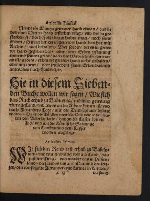 [Liber Septimus] Hie in diesem Siebenden Buche wollen wir sagen/ Wie sich das Reich erhub zu Babilonia/ ...