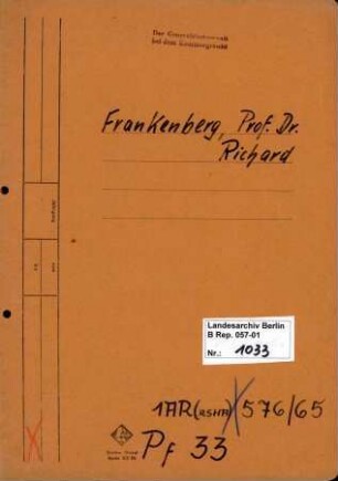 Personenheft Dr. Richard Frankenberg (*29.09.1902), Studienrat und SS-Obersturmführer