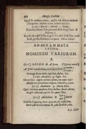 Anagrammata Latina. Nominum Variorum