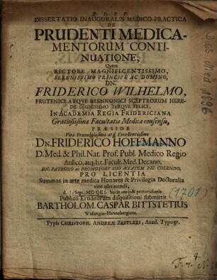 Dissertatio Inauguralis Medico-Practica De Prudenti Medicamentorum Continuatione