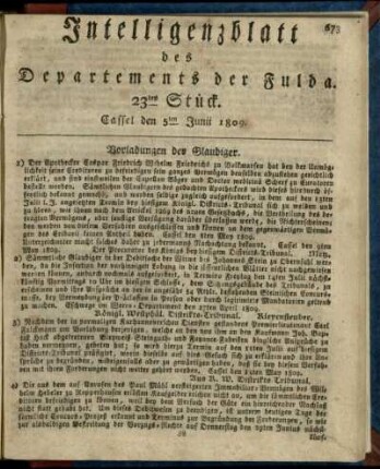 23tes Stueck, den 5ten Junii 1809