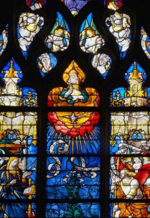Frankreich. Haute Normandie. Eure. Pont Audemer. Eglise Saint Ouen. Gruendung 11 Jahrhundert. Renaissance Fenster. Detail