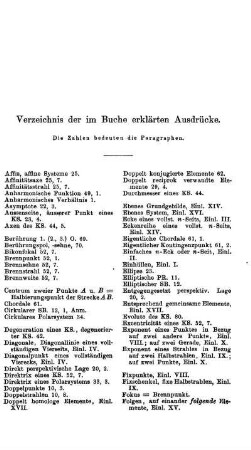 Verzeichnis der im Buche erklärten Ausdrücke. Abkürzungen. Literarische Notiz.