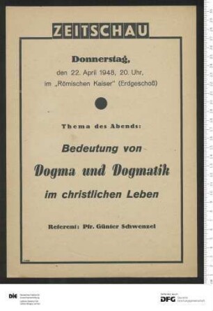 Ankündigung einer einzelnen Veranstaltung 1948