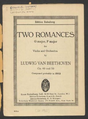 Two romances : G major, F major : for violin and orchestra : op. 40 und 50