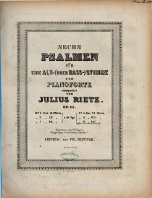 Sechs Psalmen : für 1 Alt- (oder Bass-)Stimme u. Pianoforte ; op. 25. 6, Der 137. Psalm