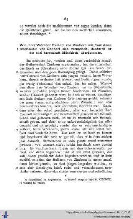 Wie herr Wörnher freiherr von Zimbern mit fraw Anna truchseßin von Rordorf sich vermehelt...