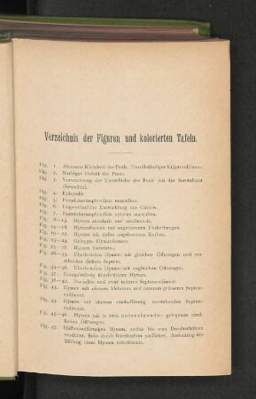 Verzeichnis der Figuren und kolorierten Tafeln.