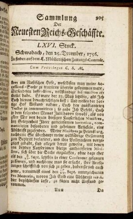 LXVI. Stuck. Schwabach, den 25. December, 1756.