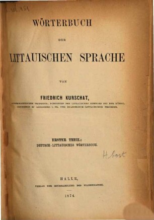 Wörterbuch der littauischen Sprache. 1,2, Deutsch-littauisches Wörterbuch ; 2. L - Z