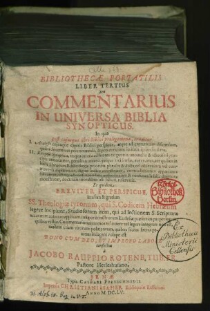 3,1: Bibliotheca Portatilis. Hoc est, Totius Theologiae Theoreticae Nucleus Et Systema Integrum