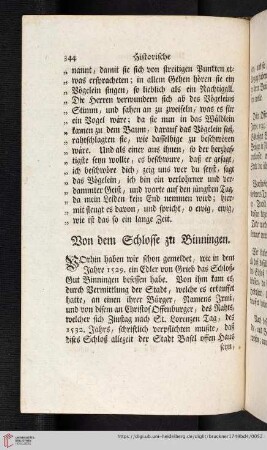 Von dem Schlosse zu Binningen.
