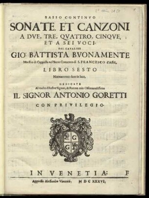Giovanni Battista Buonamente: Sonate et canzoni a due, tre, quattro, cinque, et a sei voci ... libro sesto. Basso Continuo