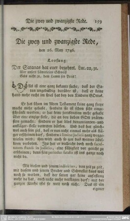 Die zwey und zwanzigste Rede, den 26. May 1746