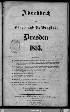1853: Adreßbuch der Haupt- und Residenzstadt Dresden