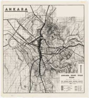 Gesamtbebauungsplan Ankara: Autobusverkehr, Routenplan über verkleinertem Grundplan 1: 12500