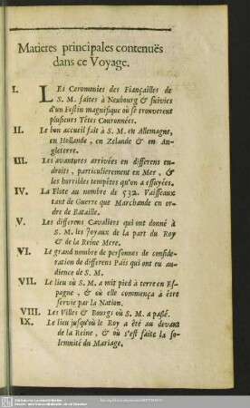 Matieres principales contenues dans ce Voyage
