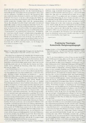 Praktische Theologie: Katechetik/Religionspädagogik