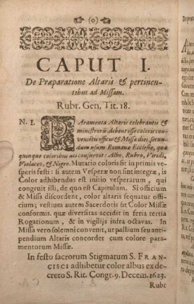Caput I. De Praeparatione Altaris & pertinentibus ad Missam.