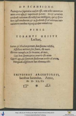 Eobanus Hessus Lectori