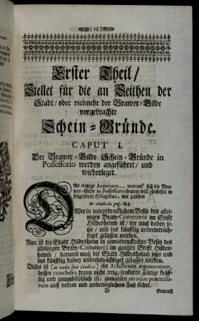 Caput I. Der Brawer-Gilde Schein-Gründe in Possessorio werden angeführet/ und wiederleget.
