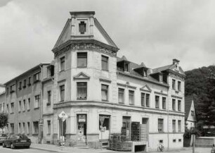 Olbernhau, Wohnhaus : Olbernhau. Wohn- und Geschäftshaus (um 1885), Freiberger Straße 24. Eckansicht