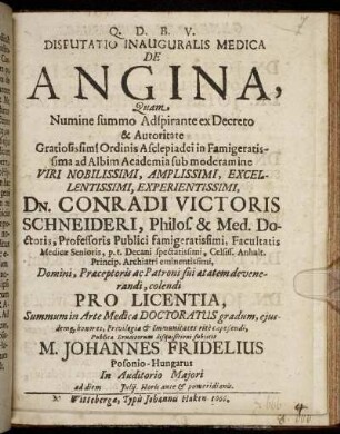 Disputatio Inauguralis Medica De Angina