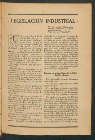 Legislación industrial : Del libro inédito "Datos sobre ciencia financiera y legislación industrial."