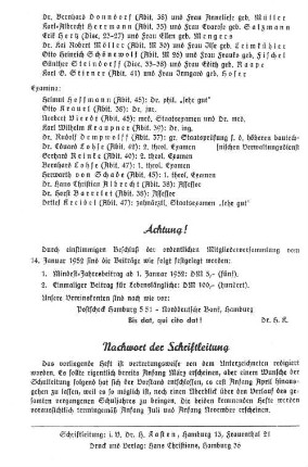 Nachwort der Schriftleitung