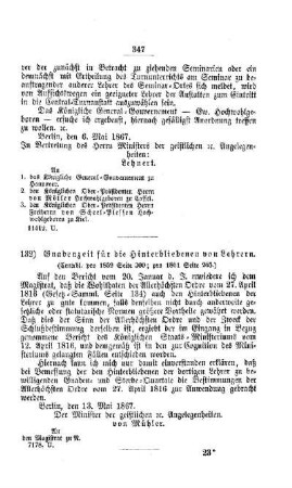Gnadenzeit für die Hinterbliebenen von Lehrern : [IV. Seminarien, Bildung der Lehrer und deren persönliche Verhältnisse]