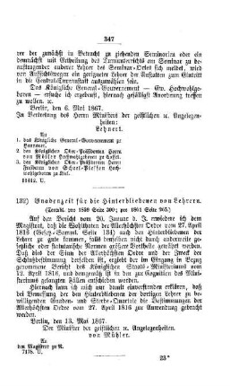 Gnadenzeit für die Hinterbliebenen von Lehrern : [IV. Seminarien, Bildung der Lehrer und deren persönliche Verhältnisse]